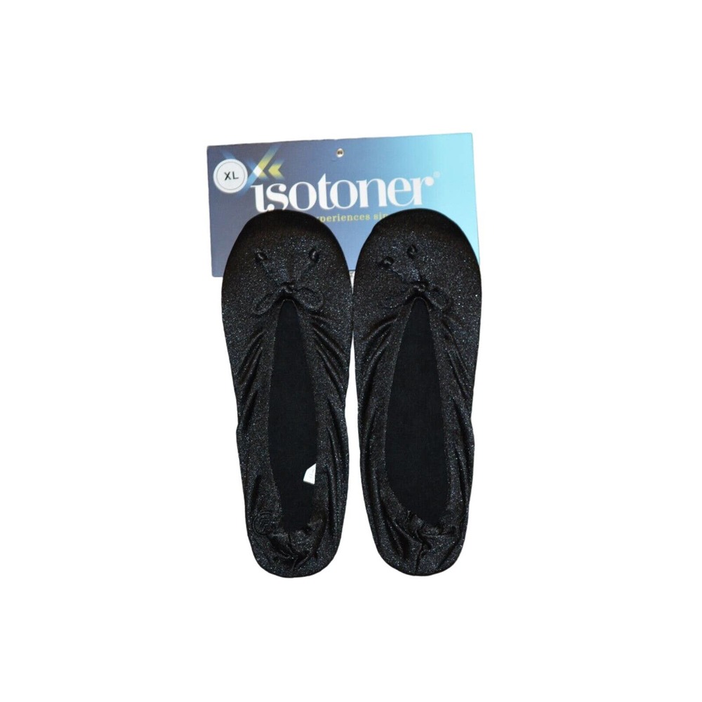 NEW NWT ISOTONER BLACK BALLERINA SLIPPERS WOMEN'S X-LARGE XL 9.5-10.5